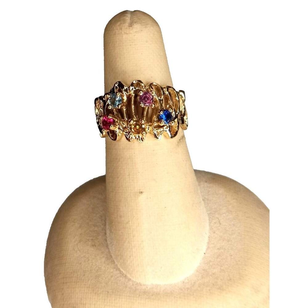 Brass Size 7.25 Gold Tone Multicolor Rhinestone Cluster Ring (10c2)‎